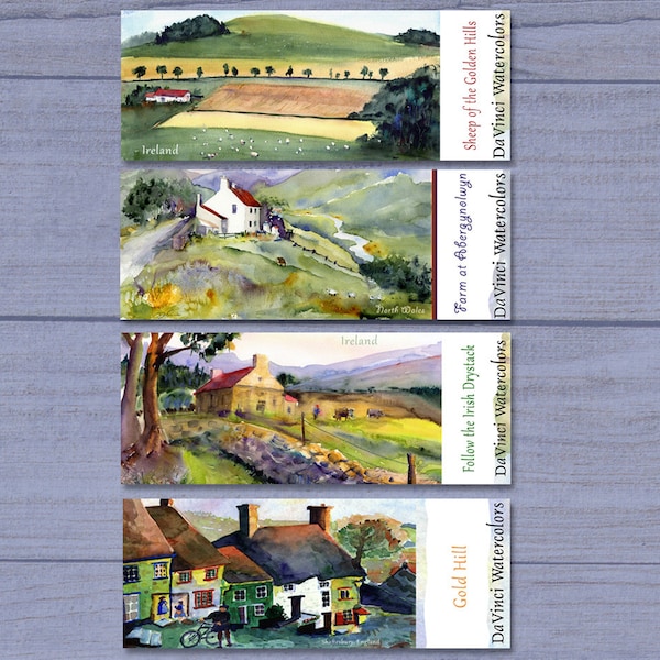 British Isles Bookmarks - Ireland, Wales, England, Watercolor Landscapes, Bookmarks - Clem DaVinci Watercolors - Bookmark collections