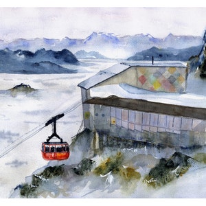 Switzerland Abstract Watercolor, Prints of Swiss Alps, Art Prints of Lucerne, Ski Art, Snow Scene Paintings, Winter Wall Art, Mt Pilatus