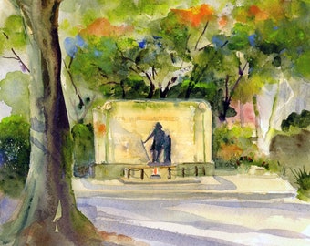 Washington Square Philadelphia, Tomb of the Unkown Soldier, Philadelphia Wall Art, Philly Wall Art, Clem DaVinci,  Watercolors, Philly Parks