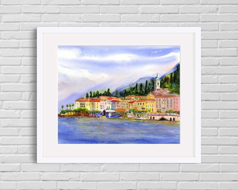 Bellagio Lake Como Italy Watercolor Landscape Italian Lake Prints of Bellagio on Lake Como Italy Wall Decor Italy Watercolor prints image 8