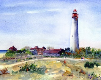 Cape May Lighthouse Watercolor, Jersey Shore Wall Art, Cape May Point Home Decor, Lighthouses of New Jersey, Abstract Wall Art
