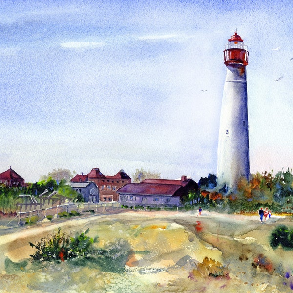 Cape May Lighthouse Watercolor, Jersey Shore Wall Art, Cape May Point Home Decor, Lighthouses of New Jersey, Abstract Wall Art