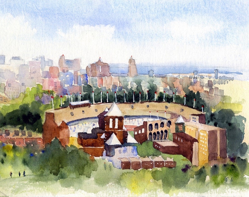 Philadelphia Skyline Wall Art, Philly Skyline Watercolor, Philadelphia Abstract Paintings, Franklin Field Clem DaVinci Watercolors image 6