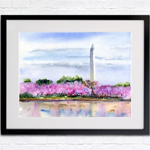 Cherry Trees Washington, DC Clem DaVinci Watercolors Washington Monument image 2