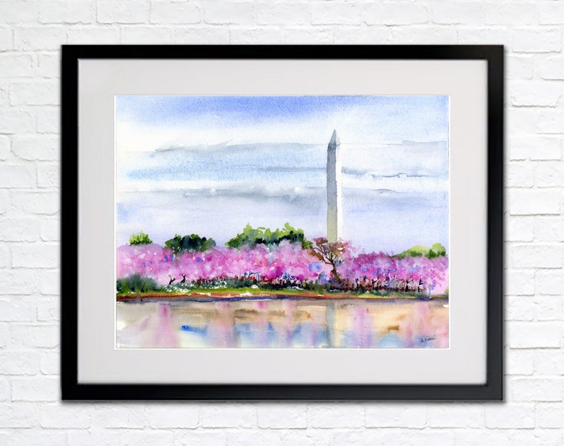 Cherry Trees Washington, DC Clem DaVinci Watercolors Washington Monument image 2