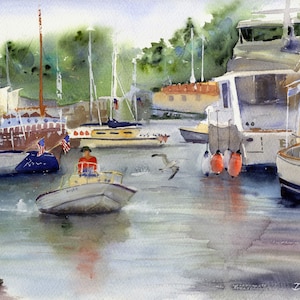 Annapolis Prints  Harbor Watercolor Annapolis Painting Maryland Wall Art Nautical Print Annapolis Boats Clem DaVinci Watercolor Landscapes