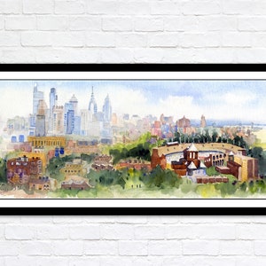 Philadelphia Skyline Wall Art, Philly Skyline Watercolor, Philadelphia Abstract Paintings, Franklin Field Clem DaVinci Watercolors image 1
