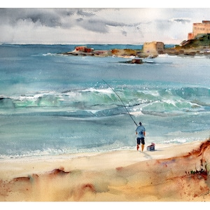 Tel Aviv Beach, Watercolor Beaches, Beaches of Tel Aviv, Israel Wall Art, Israli Home Decor