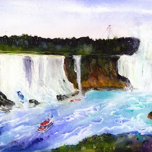 NIAGARA FALLS Ontario Watercolor Waterfall Painting Art Prints of New York Waterfalls Bridal Falls Niagara Horshoe Waterfall Niagara Falls