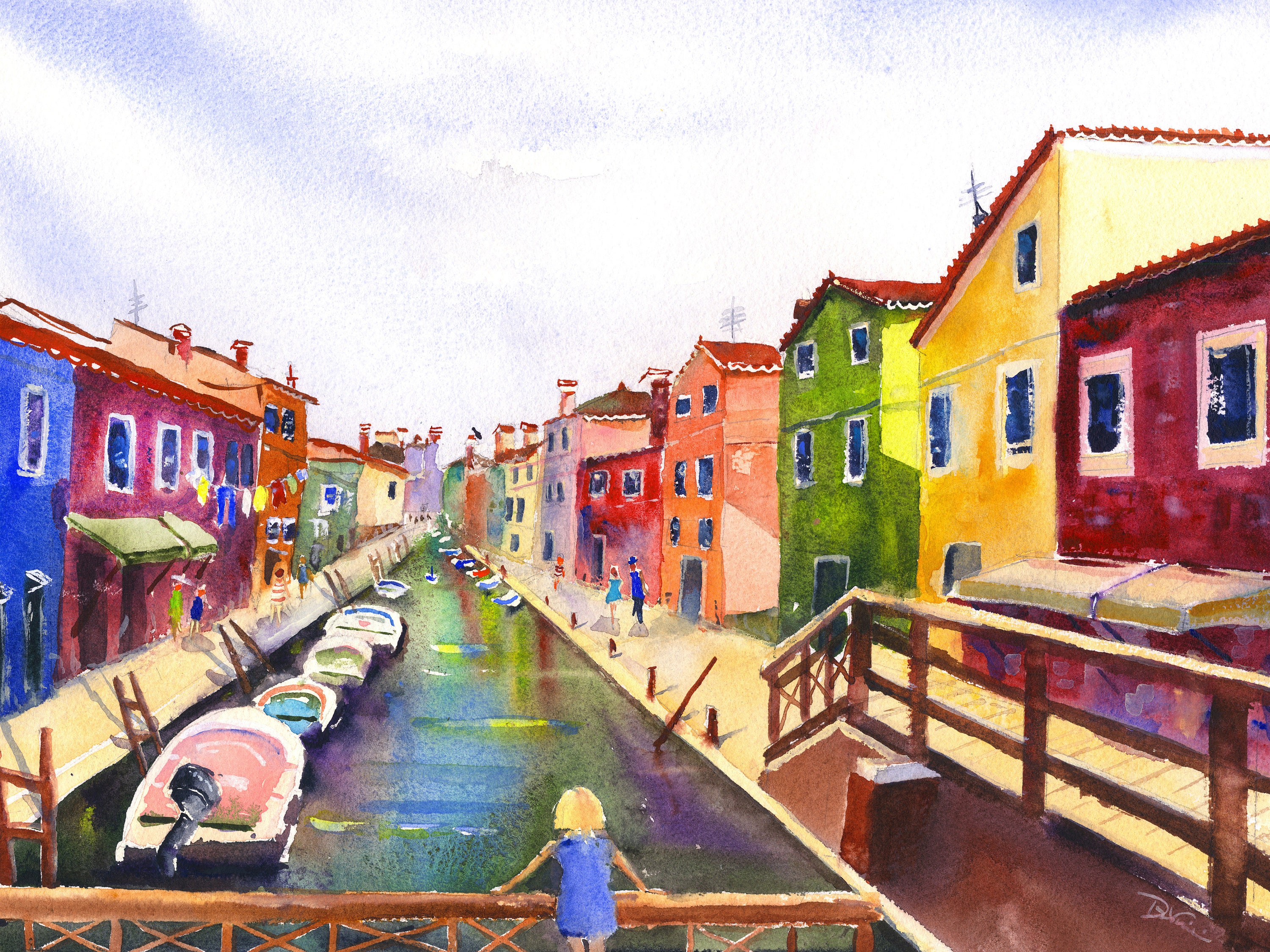Digital Oil Sticks Painting of a Burano Canal by Charles W…