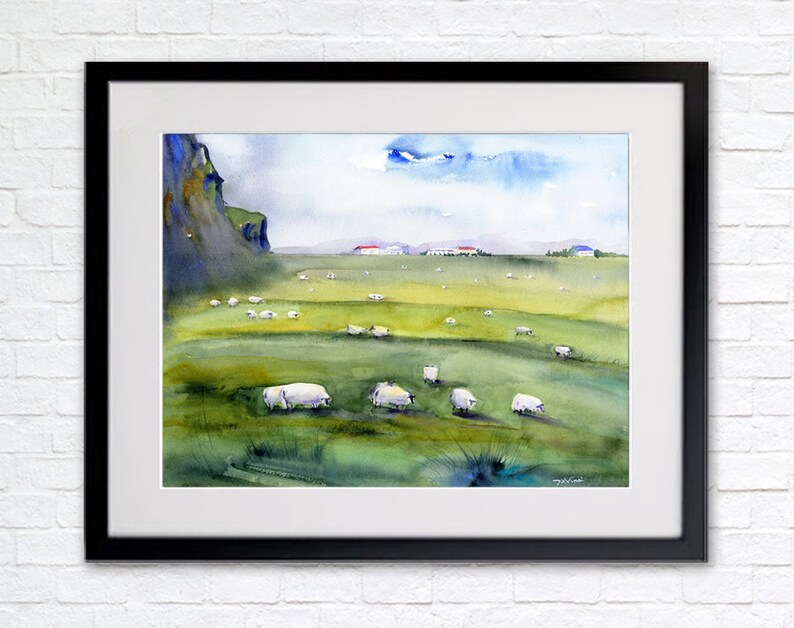 ICELAND South Shore Golden Circle Watercolor Prints Sheep Wall Art Sheep of Iceland Clem DaVinci Watercolors 16x20 inches