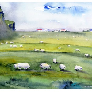 ICELAND South Shore Golden Circle Watercolor Prints Sheep Wall Art Sheep of Iceland Clem DaVinci Watercolors image 1