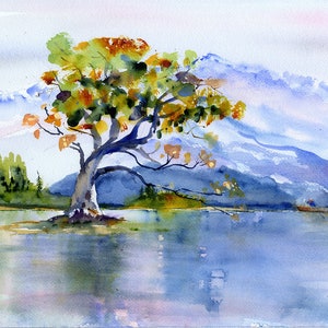 New Zealand Wanaka Tree Painting Lake Wanaka, South Island, New Zealand Wall Art Home Decor New Zealand South Island Abstracxt Watercolor
