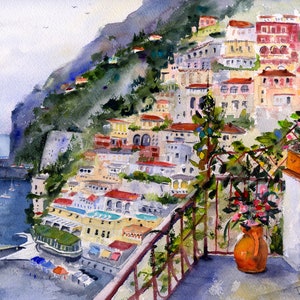 Positano Italy, Amalfi Coast, Watercolor, Italian Wall Art, Italy print, Italy, Positano Wall Art,  Clem DaVinci Watercolors, gifts