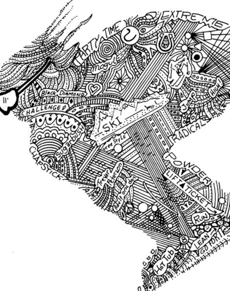 Downhill Skiing Pen & Ink Print Freestyle Skiing Art Print Etsy Canada