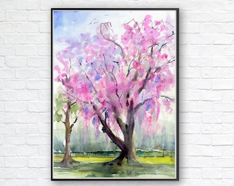 Cherry Tree Blooming Watercolor - Morris Arboretum - Clem DaVinci Watercolors