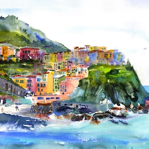 CINQUE TERRE Italy Watercolor Wall Art Home Decor Watercolor Print Manarola Art Print Wall Decor Cinque Terre Print Gift For her painting