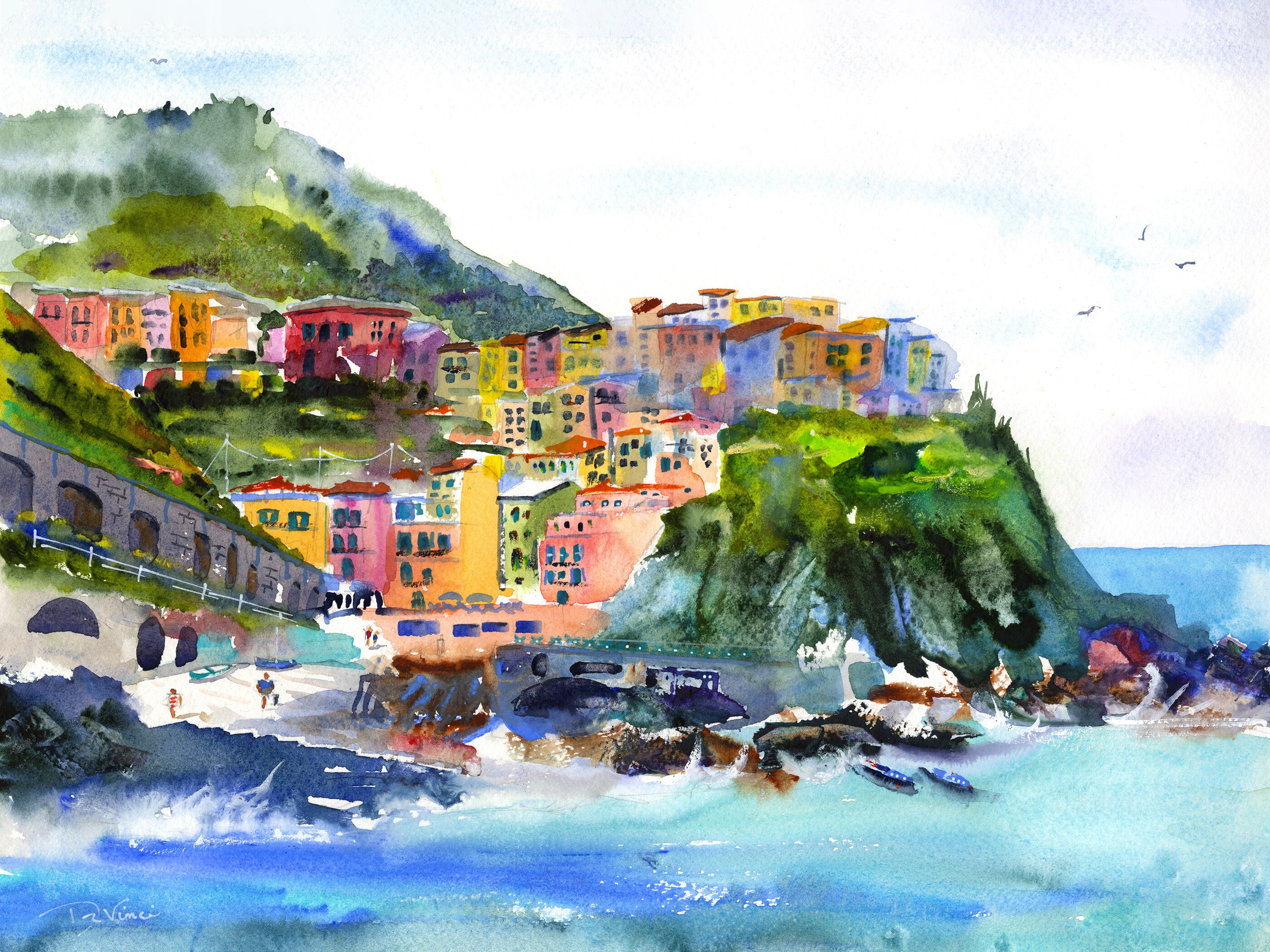 CINQUE TERRE Art Wand Druck Aquarell Geschenk Print Druck für Manarola Gemälde Wohnkultur Dekor Italien Kunst Cinque sie Aquarell Terre Wand