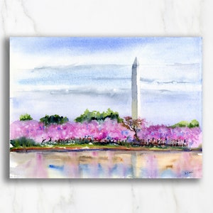 Cherry Trees Washington, DC Clem DaVinci Watercolors Washington Monument OrigWatercolor 12x16 inches