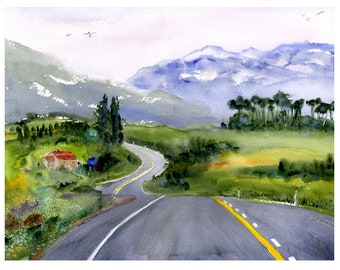 New Zealand Watercolor Print | Rt 94 | New Zealand Wall Art | Milford Sound | Clem DaVinci Watercolors