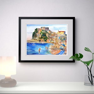 italy print wall art CALABRIA Italy Painting Scilla Beach Italian Beaches Watercolor Landscape Castello Ruffo Wall Art Italy Home Decor Gift image 4