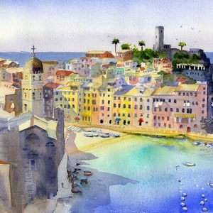 VERNAZZA Cinque Terre Italy Watercolor Prints Travel Art Print Italian Home Decor