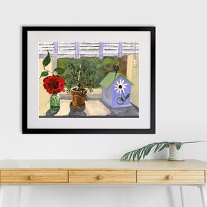 Bird House with Flowers Still Life, Abstract Art Print, Clem DaVinci Watercolors image 3