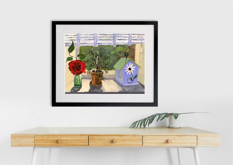 Bird House with Flowers Still Life, Abstract Art Print, Clem DaVinci Watercolors image 3