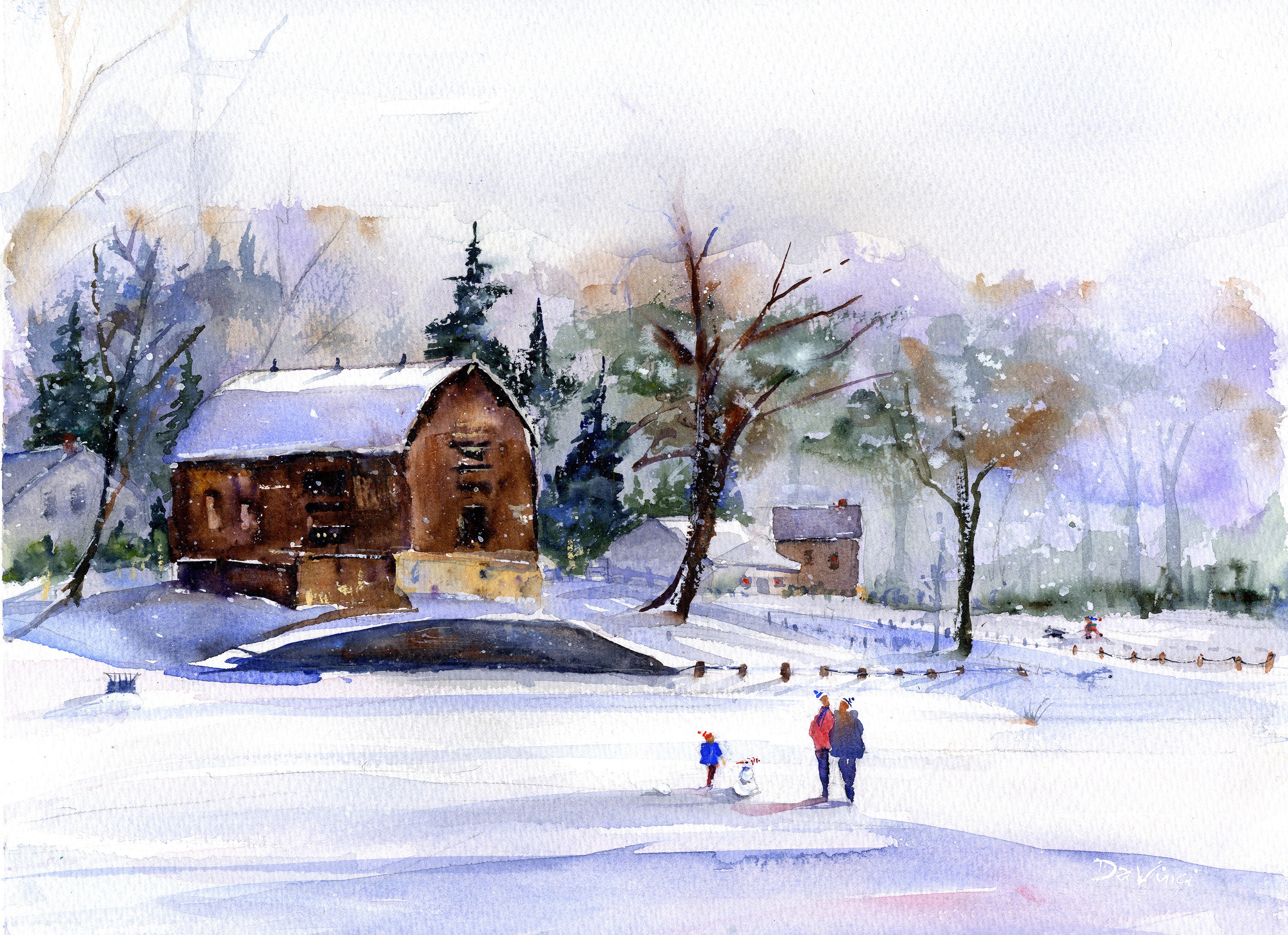 新品入荷 油絵uF6-063303風景（ ） 雪景色冬の湖 絵画