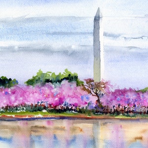 Cherry Trees Washington, DC Clem DaVinci Watercolors Washington Monument image 7