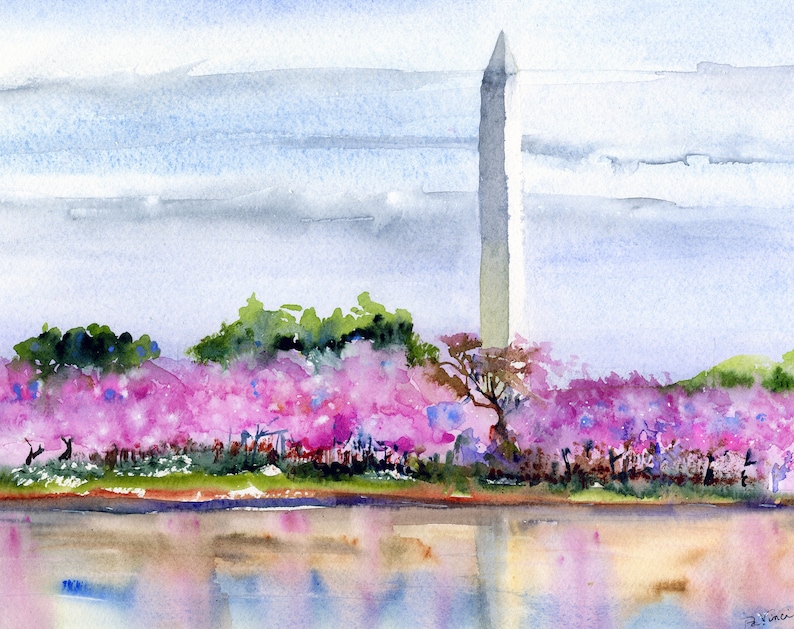 Cherry Trees Washington, DC Clem DaVinci Watercolors Washington Monument image 7