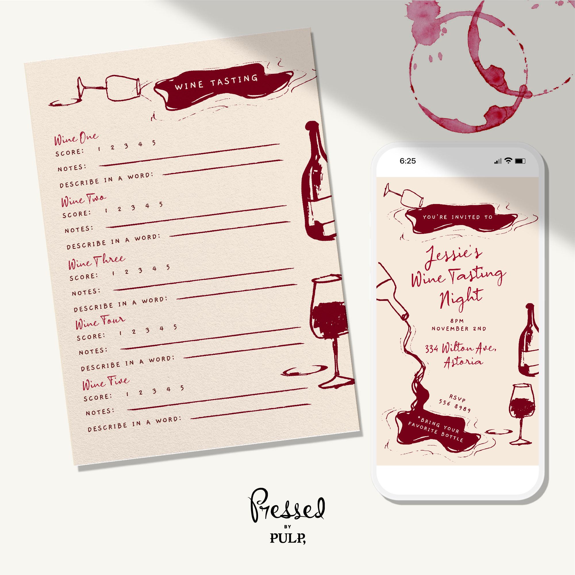 Wine Tasting Score Card With Evite Invitation: Printable Party Game ...
