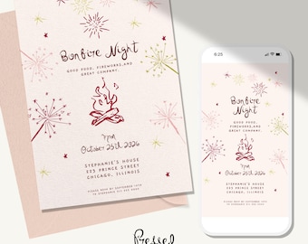 Fall/Autumn Bonfire Party Invitation Template for printing or evite | Bonfire Night