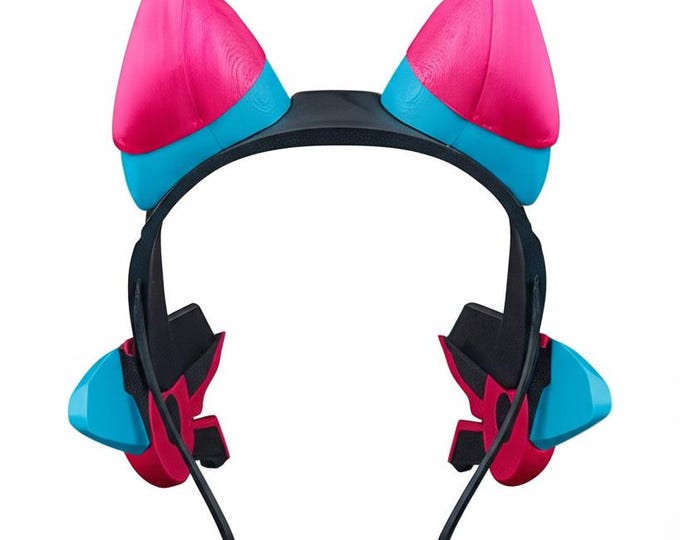 Cyberpunk Cat Ears Headband – Pink Blue Futuristic Cosplay Accessory (7.64")