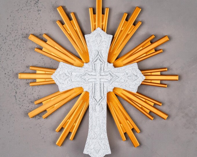 Easter Cross Decor 8.7”, Stone Textured Christian Cross, Wall Hanging or Tabletop Display, Religious Gift for Mom, Faith Home Decor