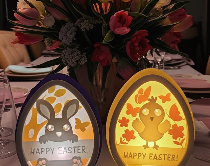 Easter Tea Light Holder, Bunny Chick Egg Nightlight 4.29", LED Candle Holder, Spring Home Decor, Easter Gift, 3D Printed PLA