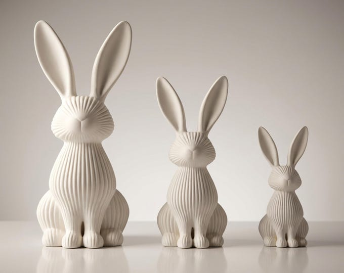 Cute Bunny Decor Ribbed Design, 3D Printed Easter Rabbit Figurine, Spring Home Decor, Easter Gift for Mom, Minimalist Easter Bunny