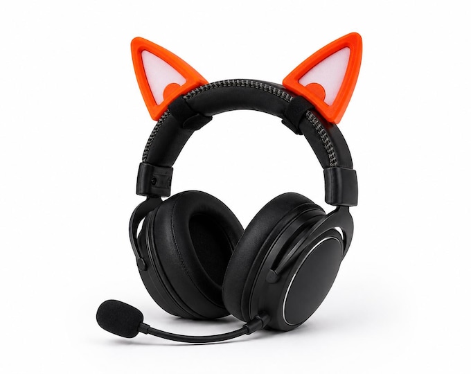 3D Printed Fox Headphone Ears – Orange Animal Gaming Accessory