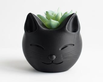 Katzen-Sukkulenten-Übertopf - Kawaii-Mini-Blumentopf mit optionalem Drainageloch, Schreibtischpflanzenhalter, Geschenk für Katzenliebhaber, niedliches Wohndekor