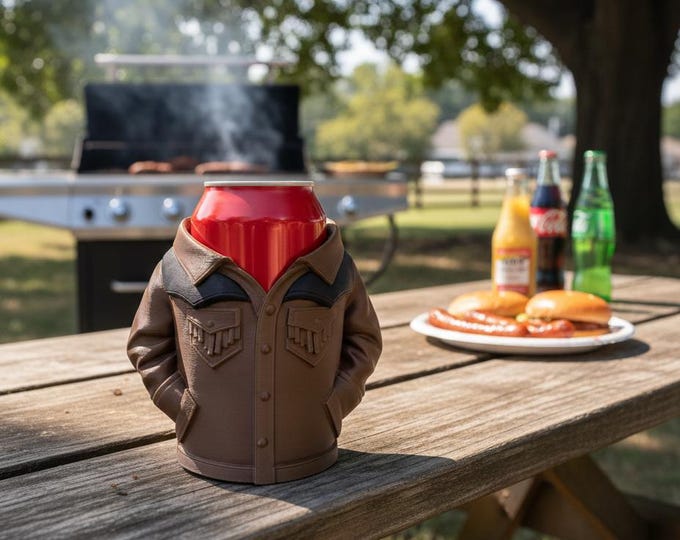 Suede Jacket Can Cooler Koozie | Faux Suede Western Cowboy Beer Can Holder Sleeve | Novelty Soda Can Cozy Gift