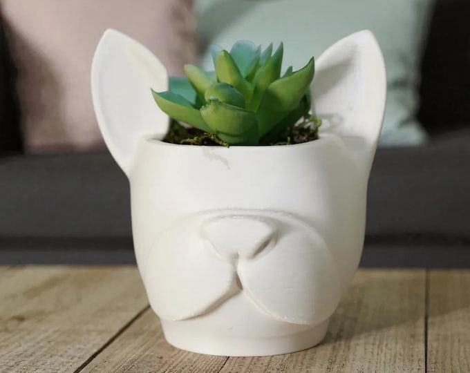 French Bulldog Succulent Planter, Frenchie Plant Pot, Dog Face Mini Planter, Dog Lover Gift, 3D Printed PLA