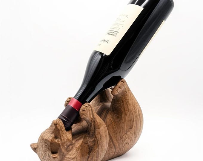 Wine Bottle Holder Bear Sculpture 9.27x6.68 Inch - Rustic Wood Look PLA, Tabletop Wine Display, Bear Lover Gift, Home Bar Decor