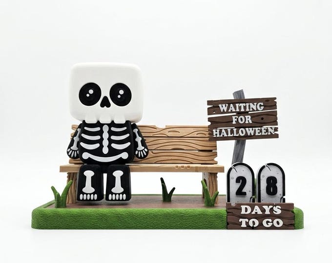 Halloween Countdown Display – Skeleton Desk Decor, 3D Printed Diorama