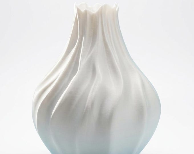 3D Printed Draped Fabric Vase – Modern White Decorative Flower Vase, PLA+ Organic Design