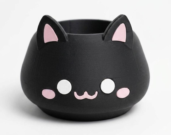 Cat Head Planter – Kawaii Succulent Pot, Cute Desk Decor, 3D Printed