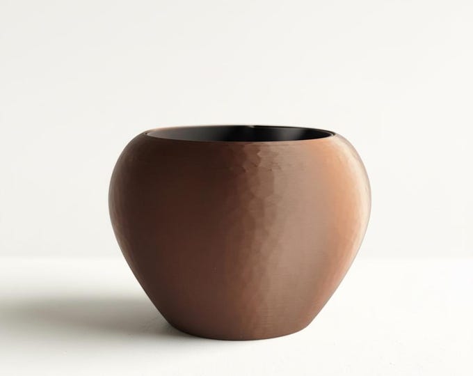 Self Watering Planter 7.4 Inch – Hammered Copper Look 3D Printed Indoor Plant Pot, Modern Home Decor