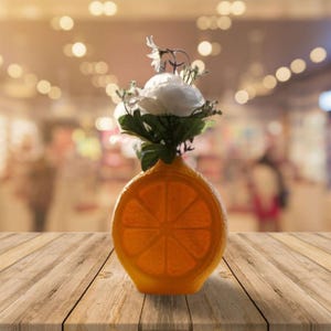Lemon Vase | Citrus-Shaped Summer Home Decor | 5x6” Yellow Fruit Vase for Flowers | Fun Kitchen or Patio Accent | Coastal Style Gift