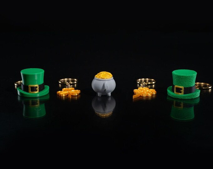 St. Patrick's Day Keychain Set: Lucky Clover, Pot of Gold, Leprechaun Hat