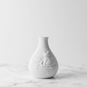 3D-geprinte kattenvaas – moderne kattenliefhebber cadeau vaas met kleine knop, minimalistisch huisdecor met verhoogd bloemdessin