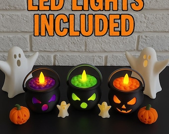 Halloween Cauldron Tea Light Holder: Spooky Gothic Home Decor (LED Included